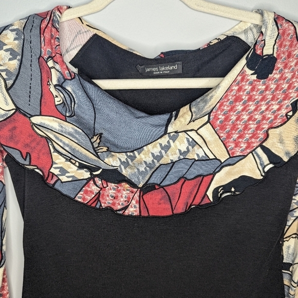 James Lakeland Made In Italy Long Sleeve Ruffled Neck Abstract Blouse Woman S - Picture 2 of 8